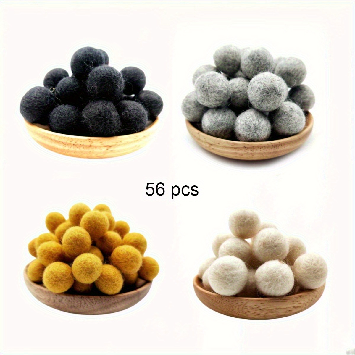 56 /28pcs Wool Felt Balls Black Yellow White Gray Mixed Color Diymaterial Handmade Decor Ballsewing Material