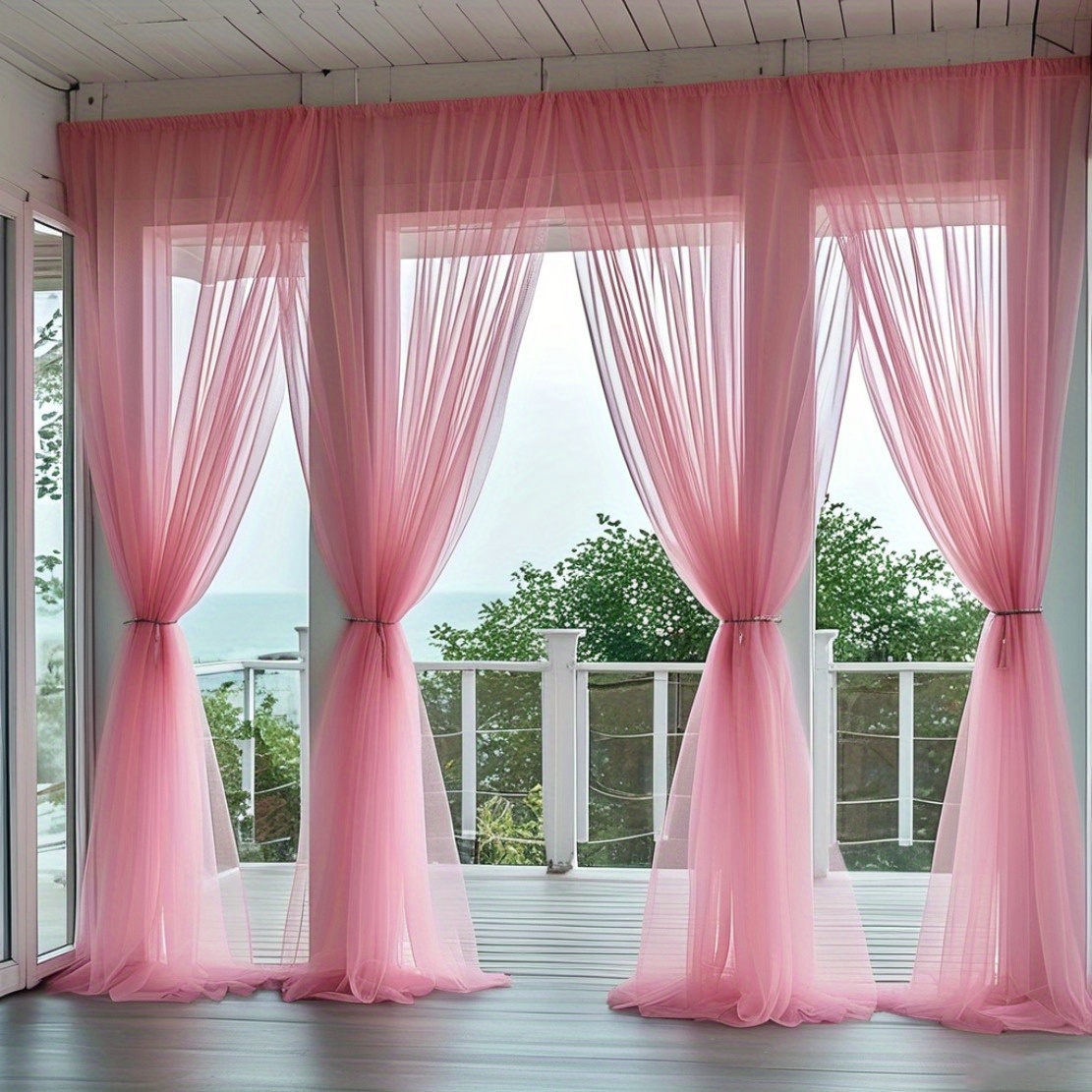 TEMU 2 pièces de Rideaux Transparents Roses - Voilages Semi-Transparent pour Patio, Mariage, Décoration Intérieur/Extérieur - Moustiquaires Légères