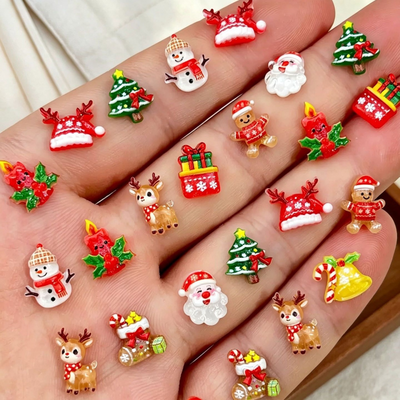 TEMU Set e personalizzabile di decorazioni natalizie in resina, 58/88/138 pezzi - , , albero di Natale, , renna per decorazioni unghie, per nail art.