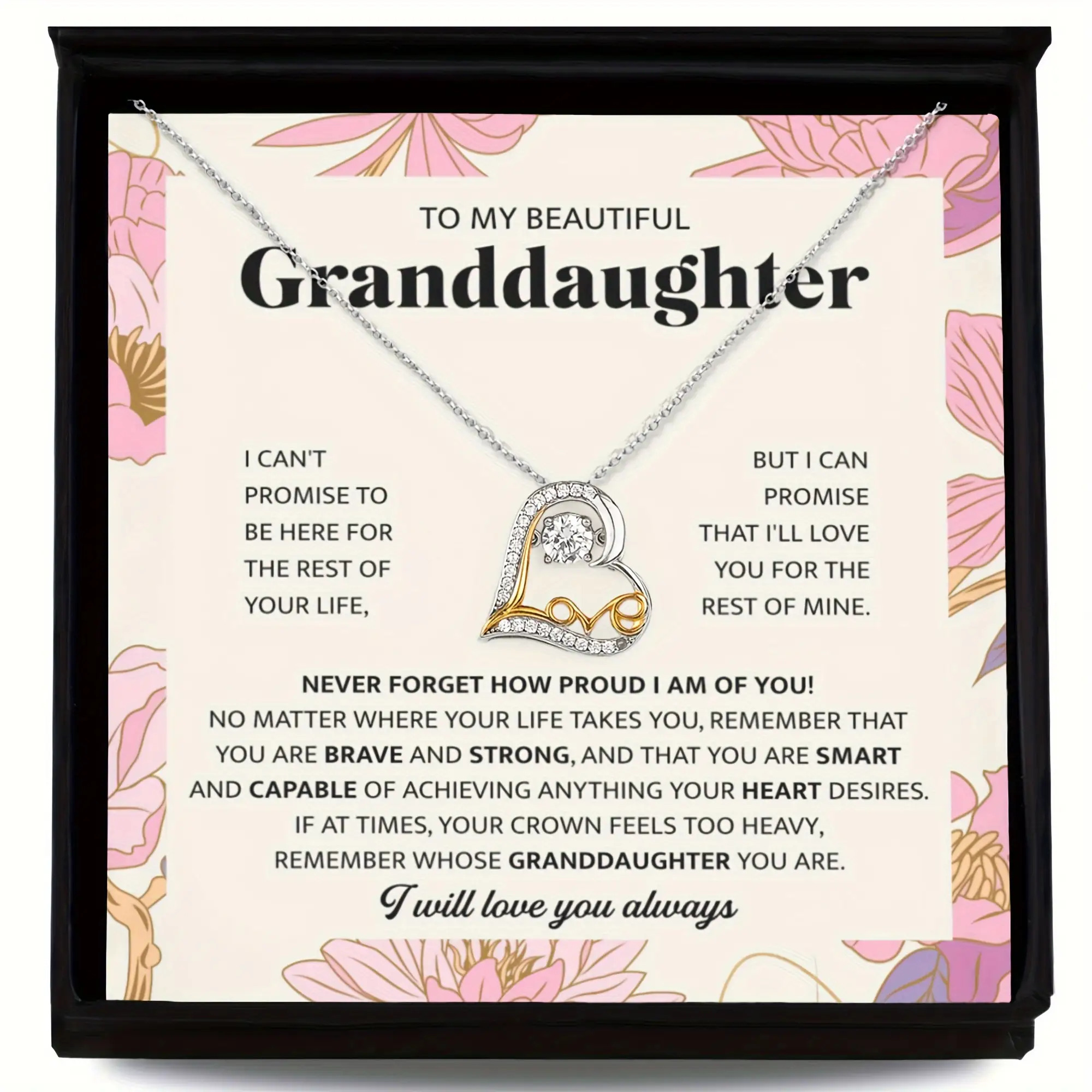 TEMU [granddaughter Necklace] Granddaughter Necklace From Grandma| Silvery Heart Necklace, Birthday, Christmas Gift