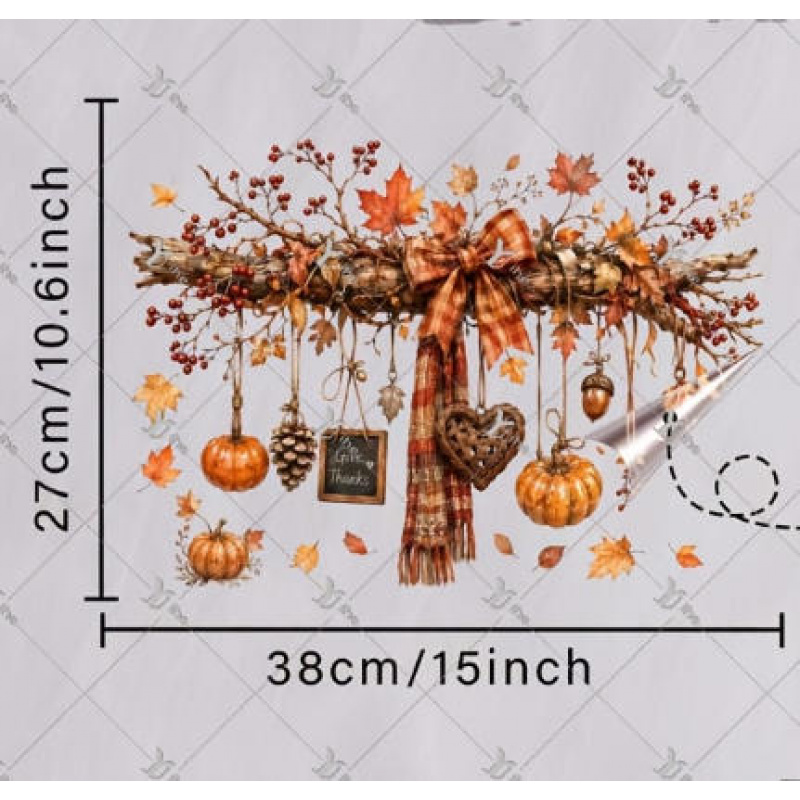 Image of 2d Flat - 2d Flat - 1pc 2d Flat Printing Autumn Bow Dried Branch Pumpkin Heart Window Sticker, Pet Static Adsorption Glass Film Residue-free No Glue, Self-adhesive Removable, Reusable Double-sided
