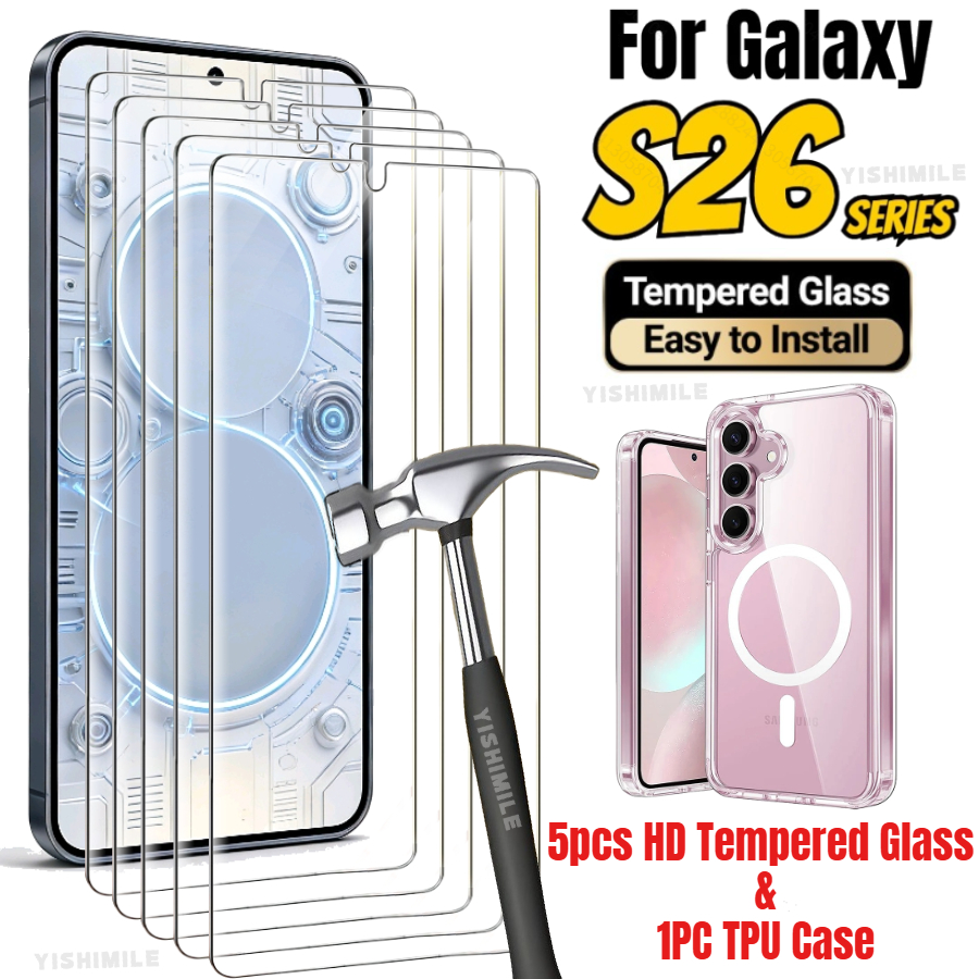 E-shop 6IN1 5 Stück Ultra HD Panzerglas Schutzfolie + 1 Stück Hülle, passend für Samsung Galaxy S22 5G/S22+ 5G/S23/S23+/S24/S25/S26/Plus/Ultra/S25