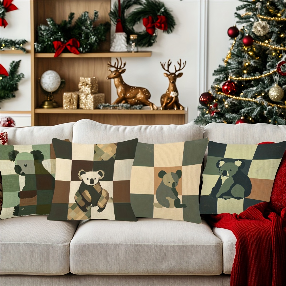 4pcs vintage koala pillow covers double sided printed koala   zipper closure machine washable for living room bedroom sofa car decor   minimalist bohemian home decoration no insert needed perfect housewarming gift bedroom accessories contemporary style durable fabric decorative pillows interior designers Product details 2
