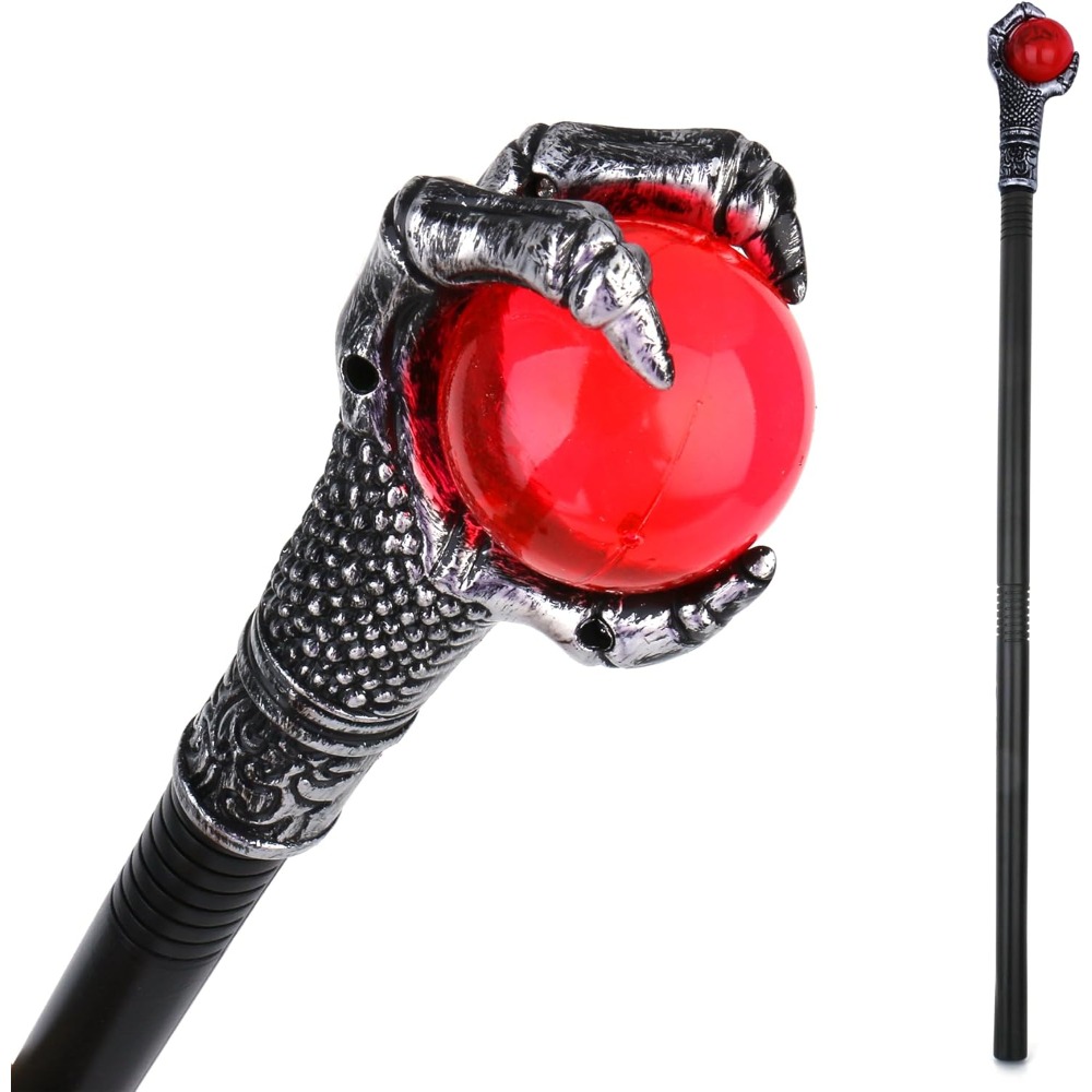 Halloween Scepter, Wizard Staff Costume Prop, Red Orb Claw Wand, 3pcs Detachable Cosplay Cane, Lightweight Plastic, Gothic Party Photo Accessory For Witch Vampire