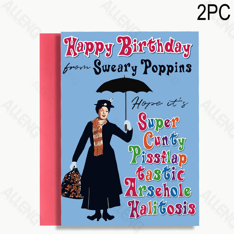 TEMU Sweary 2pcs Humorous Birthday Cards With Envelopes, 4.7" X 6.7", - Unique Novelty Celebration Greetings, Alleng