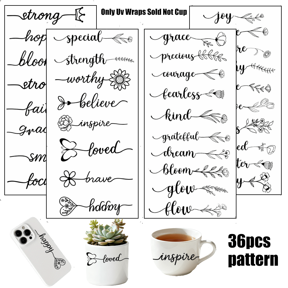 item picture 36pcs inspirational   theme   theme uv dtf transfer stickers diy decorative wipeable transfer stickers for mugs and glasses   decor for art crafts stickers for furniture glass