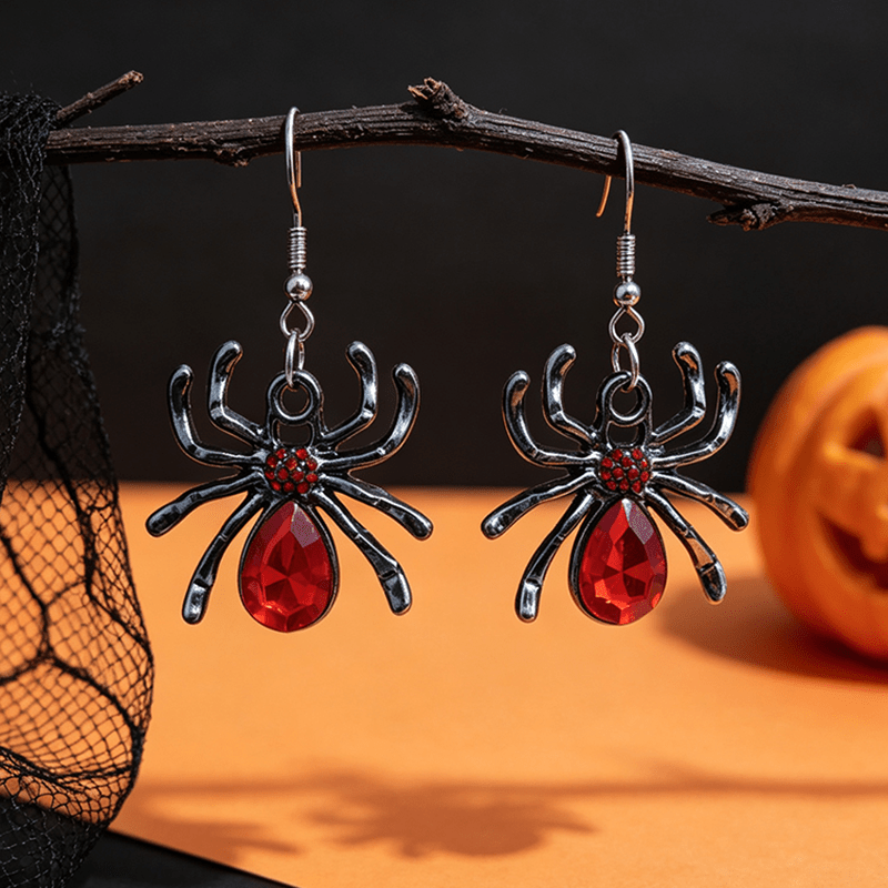 Women's Gothic Style Red Bead Spider Drop Earrings