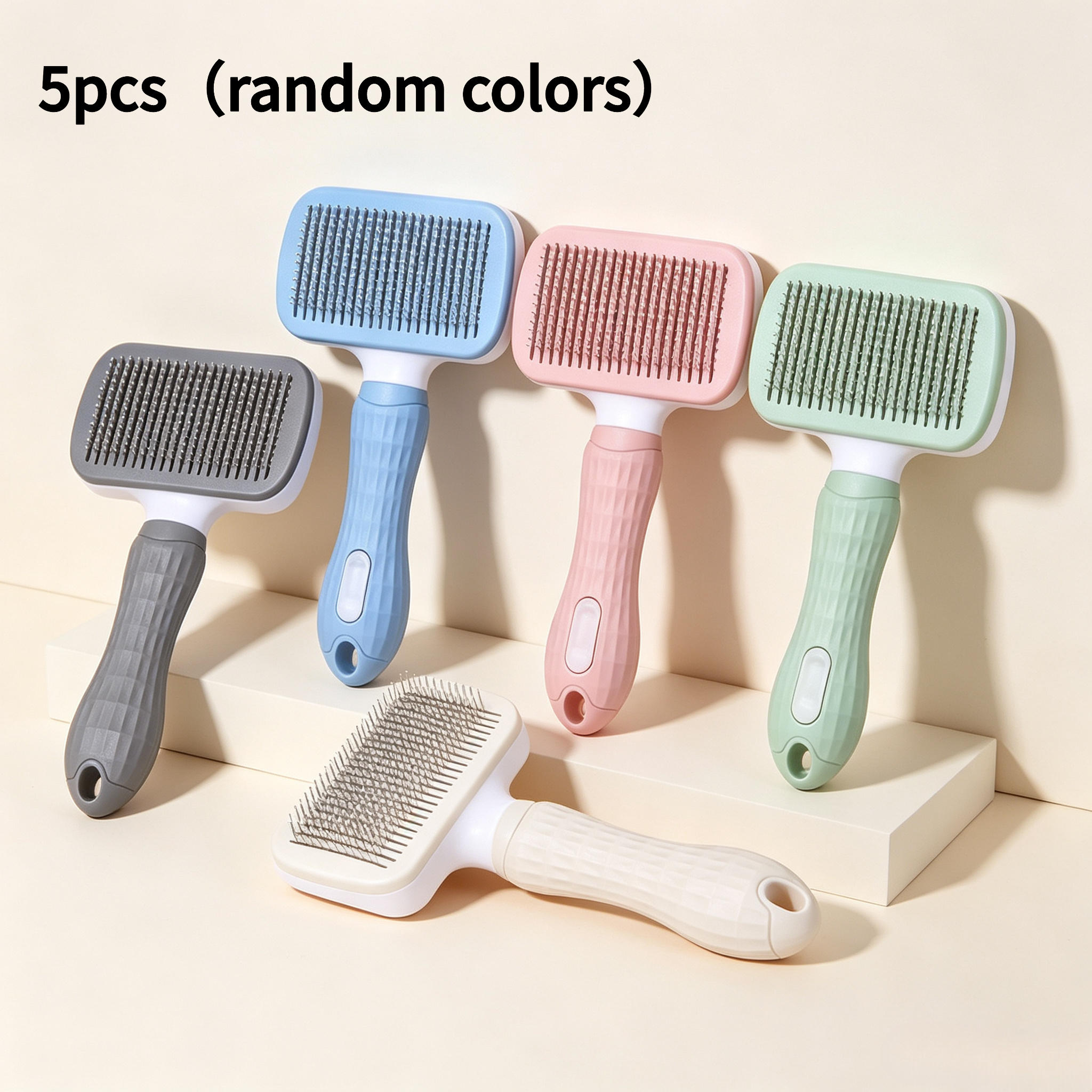TEMU Pet Grooming Set, Self-cleaning Pet Brush And Portable Pet Comb, Remove Hair. Arc-shaped , Massage, Suitable For Cats And Dogs(random Colors)