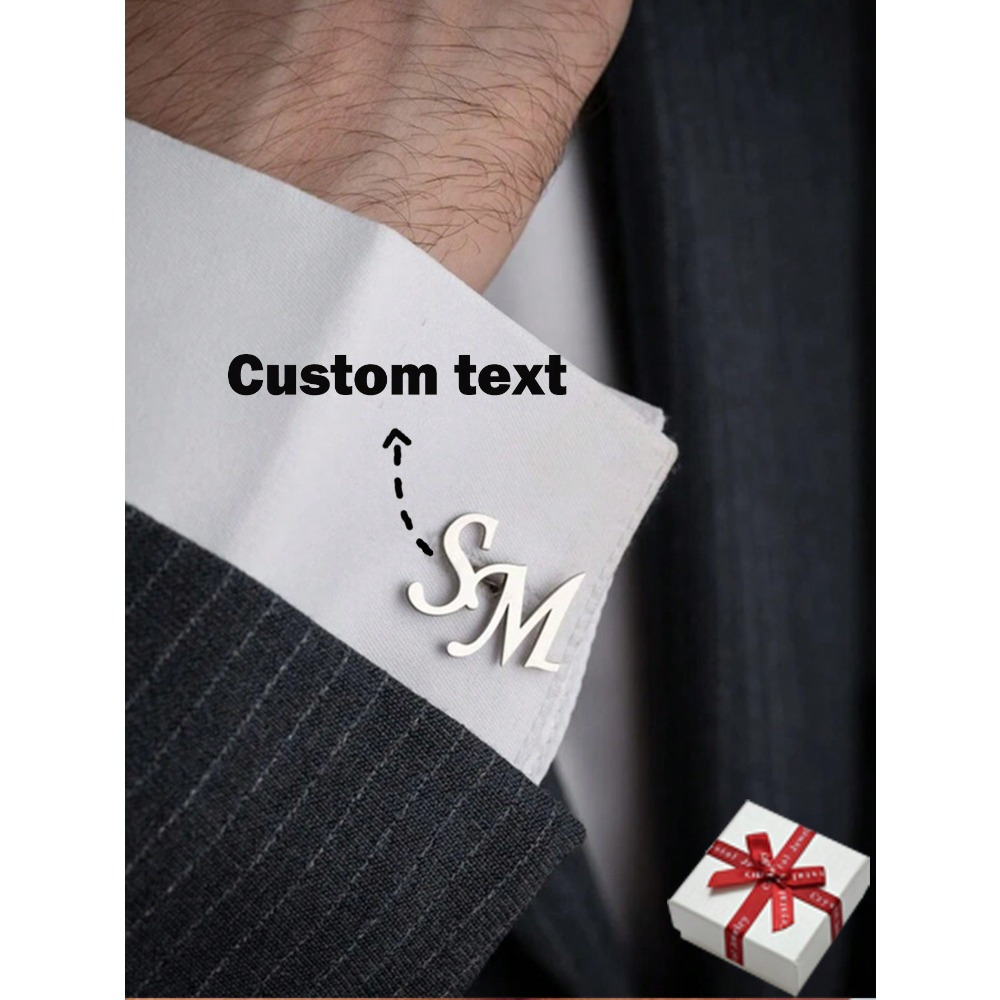 TEMU Custom Cufflinks[1 Pair] Men's Custom Name Cufflinks, Stainless Steel Shirt Buttons, Initials Cufflinks, Personalized College Style Cufflinks,