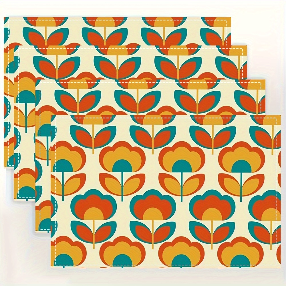 TEMU 4pcs 70s Lavable Cuisine Placemats, Tapis de Café, Tapis de Bol, Tapis de Table Isolé, Carré, Lin