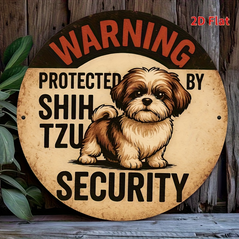 TEMU Cartello di Avvertimento per Cani 2D Piatto, Stampato in 2D - Design in Metallo con Testo " dalla Shih Tzu", 7,8x7,8 Pollici, per Decorazione ,