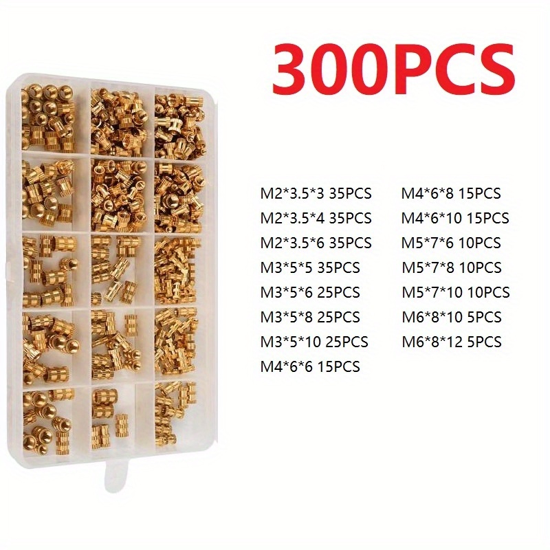 100-300pcs Of M2-m6 Brass Insert Nuts Designed For , Featuring Knurled Threads, Suitable For Embedded Applications In 3d Printing Projects
