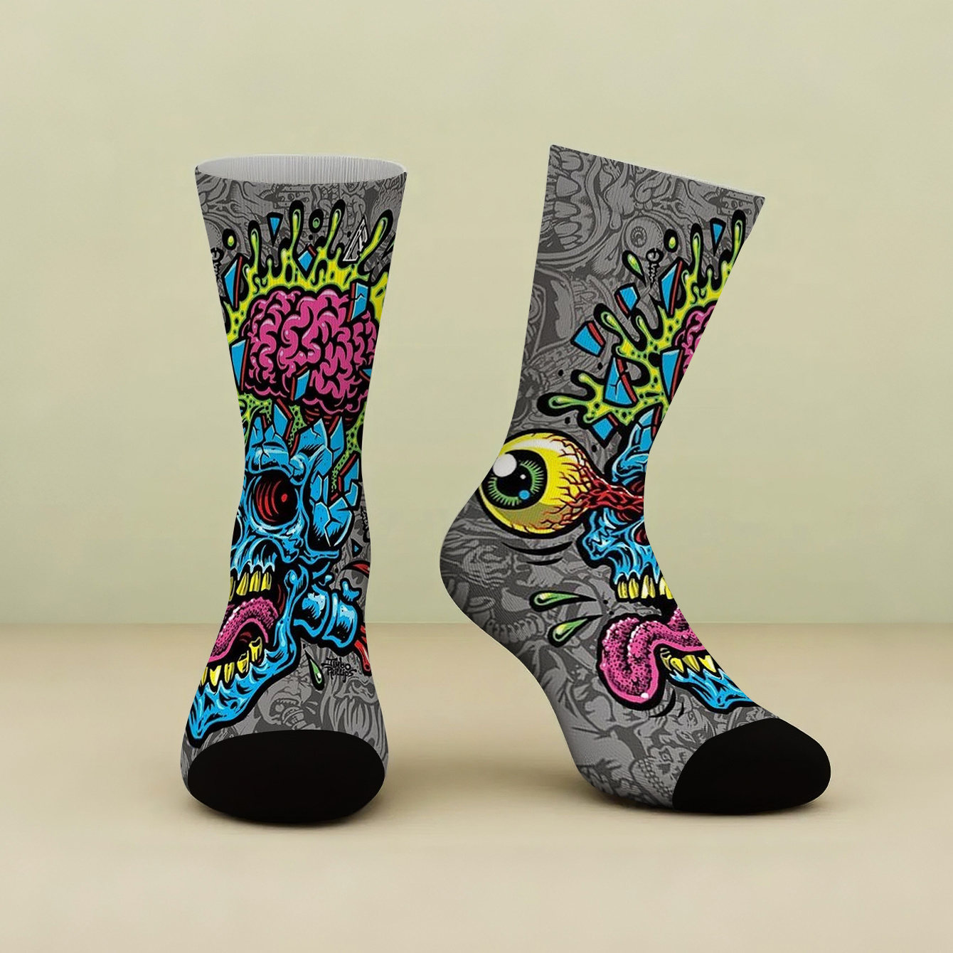 TEMU 1 par de calcetines unisex pantorrilla con estampado de calavera azul con órganos coloridos, calcetines de compresión , calcetines divertidos y