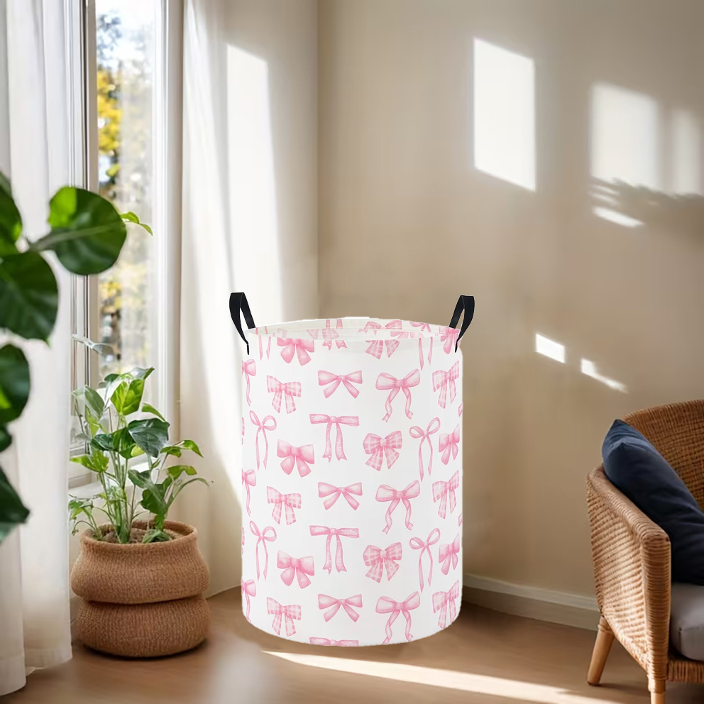 TEMU 1 panier à linge rose sur le thème des papillons, panier à vêtements, avec poignée sécurisée, panier de rangement rond, convient pour chambre,