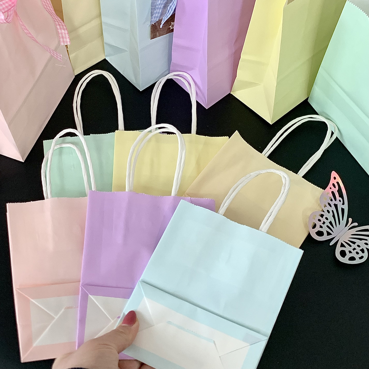 TEMU 8pcs Macaron Set - Sturdy Handle, Reusable Paper Shopping Bags, 6 , Made Of White Paper, Exquisitely And Reusable; Each Bag Features A Soft And