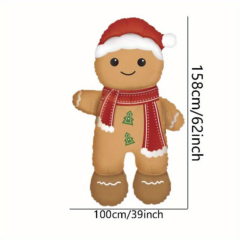 Image of 1pc Of Standing Christmas-themed Gingerbread Man-shaped Foil Balloon, For Decorating The Atmosphere Malls During Christmas, And For Indoor Themed Decoration Setup, For Halloween