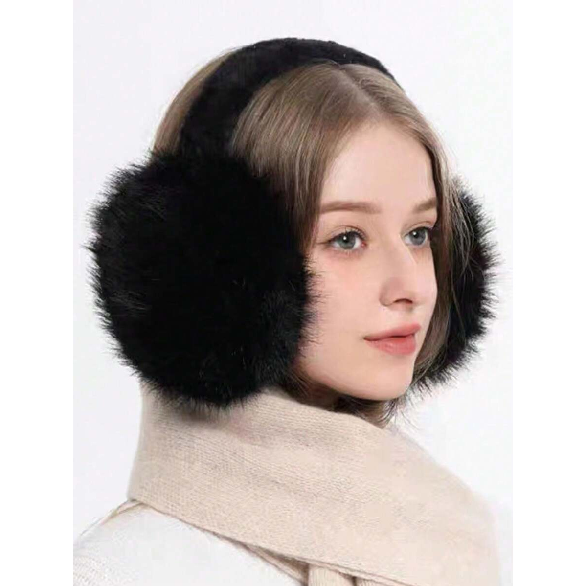 TEMU 1pc Cute Plush Winter Ear Muffs, Foldable, Ear Covers For Women, Suitable For Cycling And Outdoor Activities Halloween