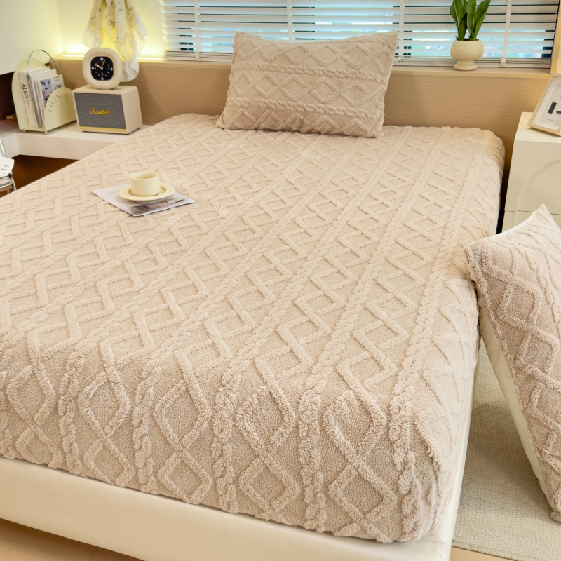 Tofu Fleece Fitted Sheet Queen Size Ultra Soft Plush Velvet Feel Cozy Warm Bedding Deep Pocket Elastic