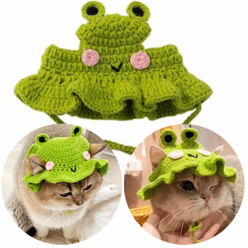 hat adjustable frog strawberry style cat hat suitable for cat and dog birthday hats holidays travel and photography soft and floral decoration breathable and comfortable headwear Product details 7