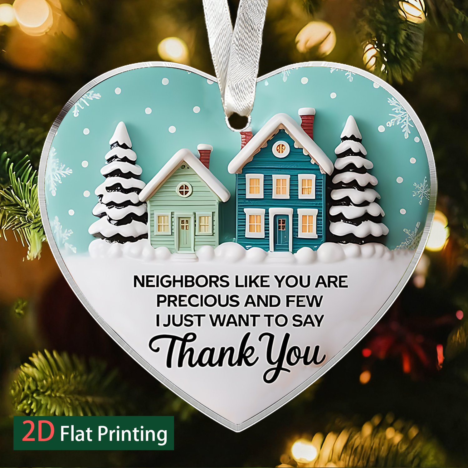 TEMU 2d Flat, 1pc "neighbors , And Rare, Thank You" Heart-shaped Christmas Gift Acrylic Hanging Ornament, Sea Acrylic Pendant, Perfect For ' Eternal