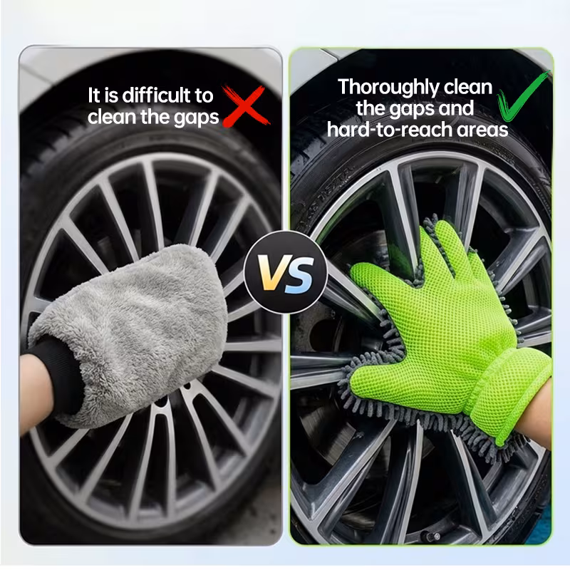 chenille thickened five wash gloves size 27 5 26cm 10 8 10 6in multi scene use dual sided car wiping and dust removal without damaging paint cleaning wheel hubs with mesh and foam green car wash gloves household dusting gloves Product details 7
