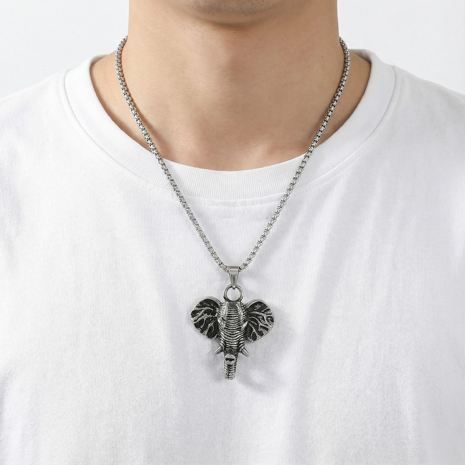 Image of Vintage Necklace Men 304l Stainless Steel Silvery Retro Animal Inspired Fashion Accessory Gift