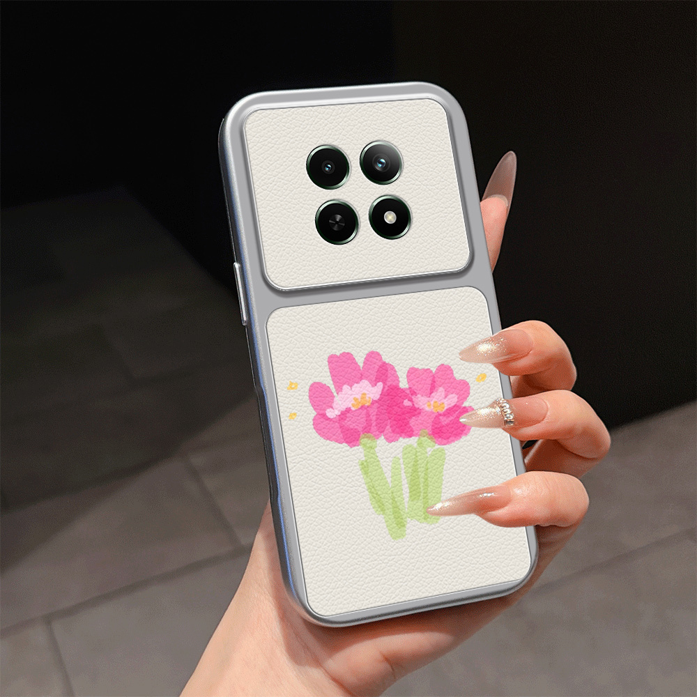 telefoonhoesje - compatibel met realme narzo 70x 5g c65 5g realme 12 5  5g realme 12x narzo n65 electroplated   rand lychee imitatieleer telefoonhoesje, imitatieleer textuur   camera venster, waterverf   bloemenprint