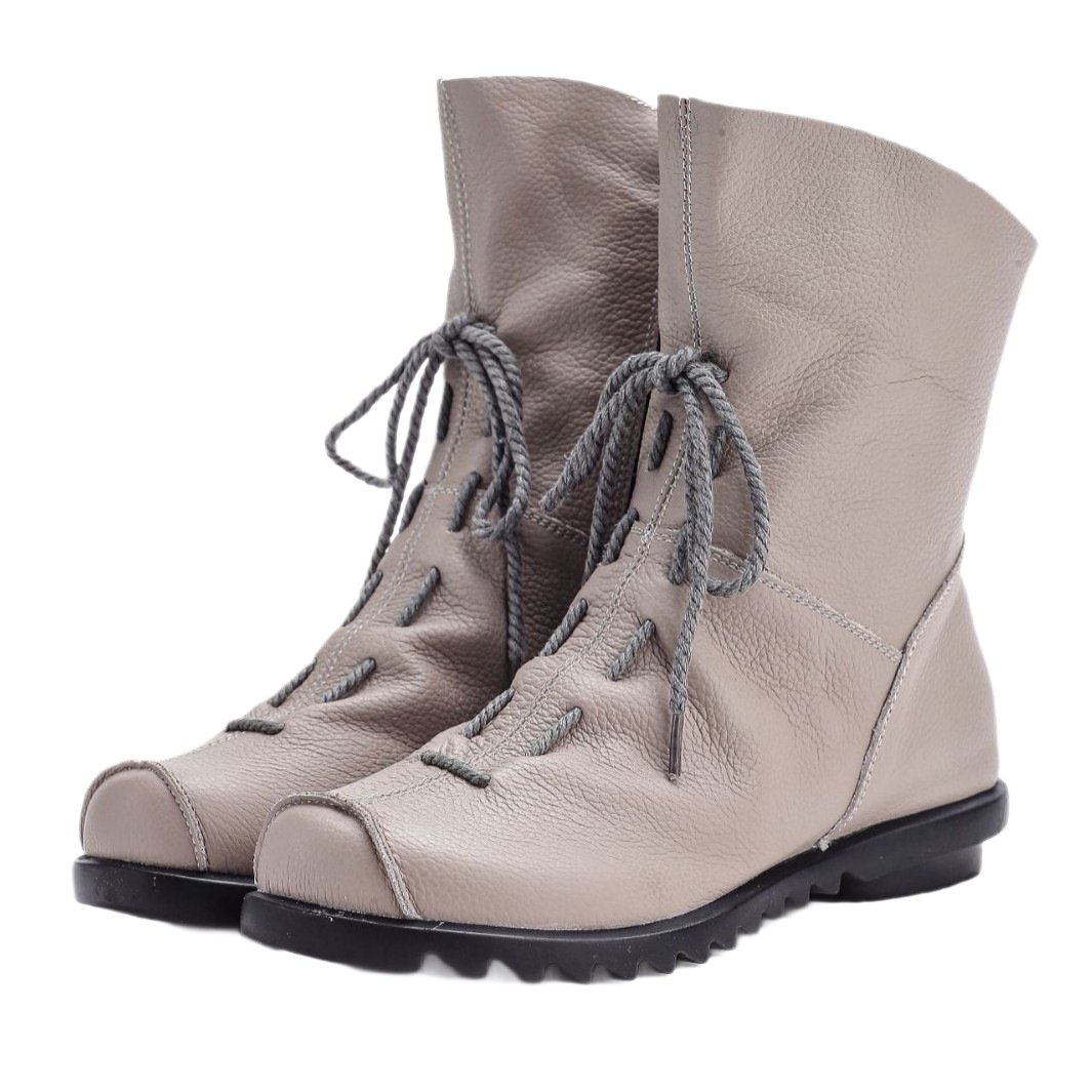 Image of Soft Pebbled Upper Mid Calf Booties, Cool Season Cozy Women's Footwear, Back Construction, Sturdy Rubber Outsole, Weekend Outing Occasion Wear, Women Shoes