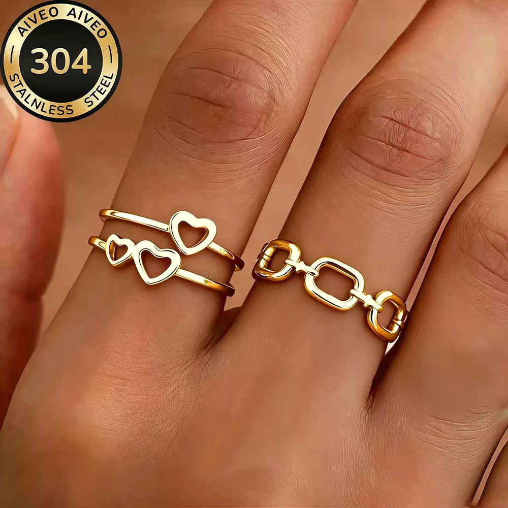 2pcs High-Quality Stainless Steel Golden Stackable Open Ring Set