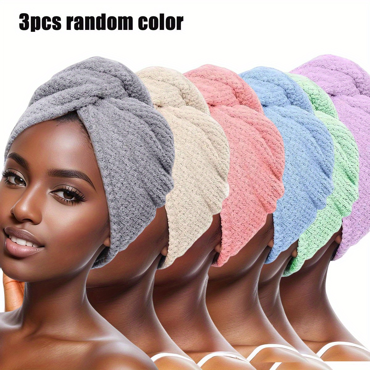 TEMU 1/2 Piece Microfiber Hair Towel, 300gsm -dry Hair Bonnet, Simple Pineapple Check Solid Color Hair Towel For Bathroom, Super Absorbent Hair Wrap