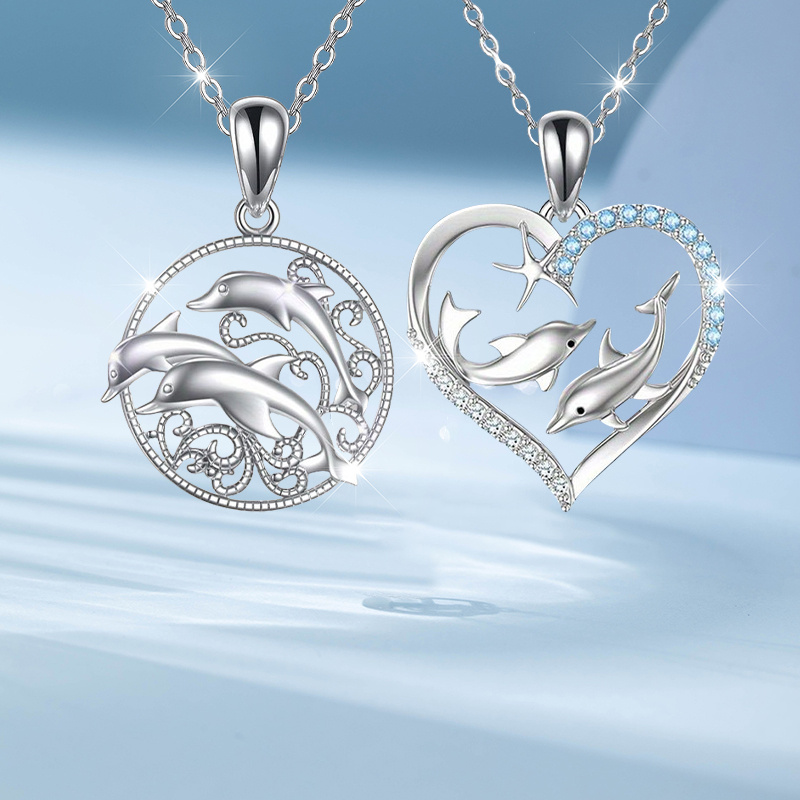 TEMU 2pcs Dolphin Fashion Simple Shining Luxury Necklace Party Commemorative Jewelry Versatile Exquisite Christmas Birthday Gift