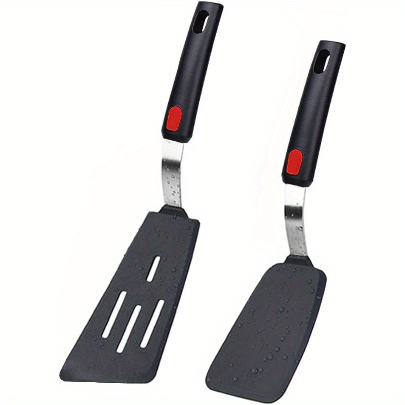 Image of Silicone Turner Set Of 2, Heat Resistant Cooking For Nonstick Cookware, Kitchen Utensils Use Silicone Spatula Fish Set For Egg, Cookie, Pancake, Fish, Burger