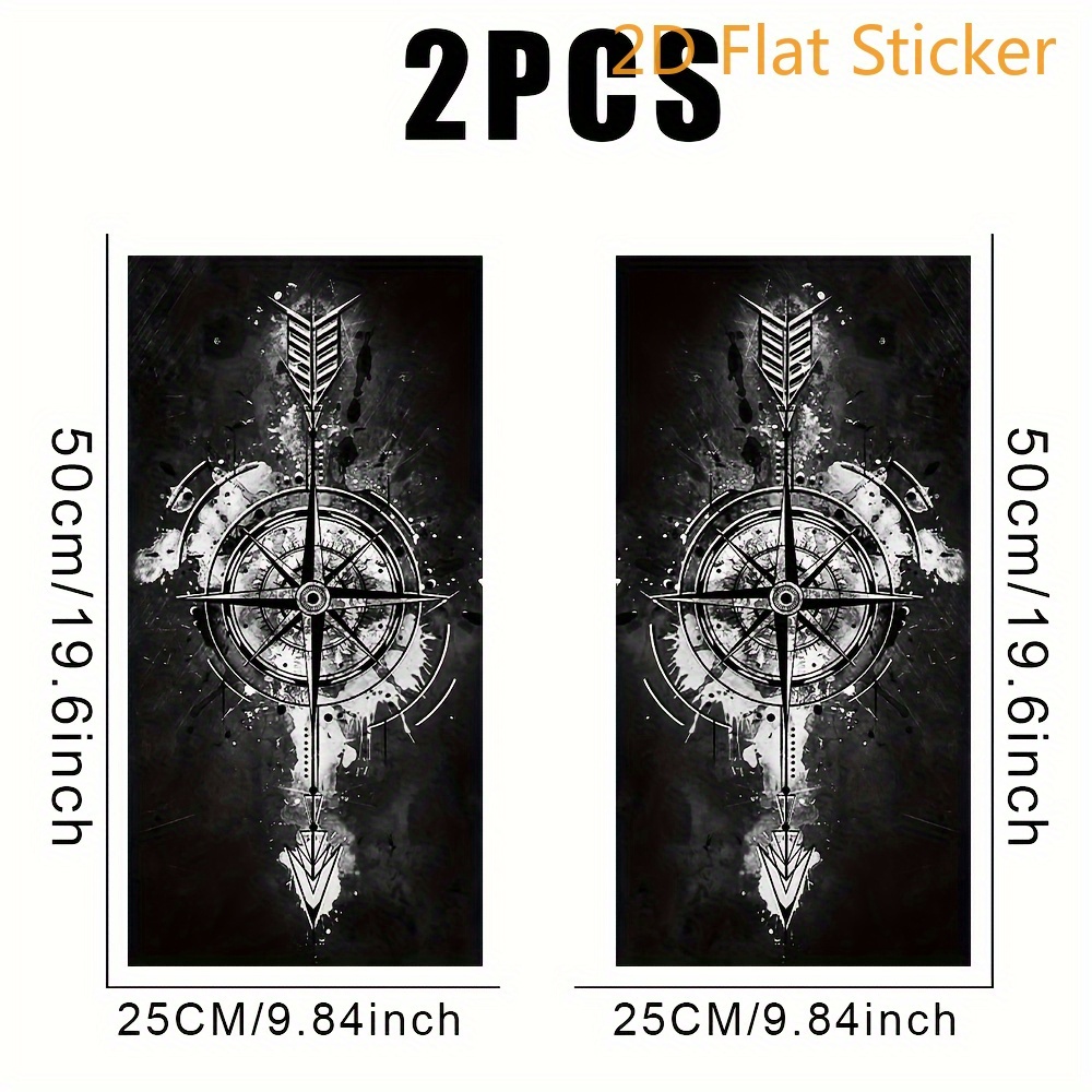 Image of [2d Flat Printing] 2pcs Of Compass Car Stickers Easy To Peel And Stick B-pillar Protection Decals Car B-pillar Decal Additions