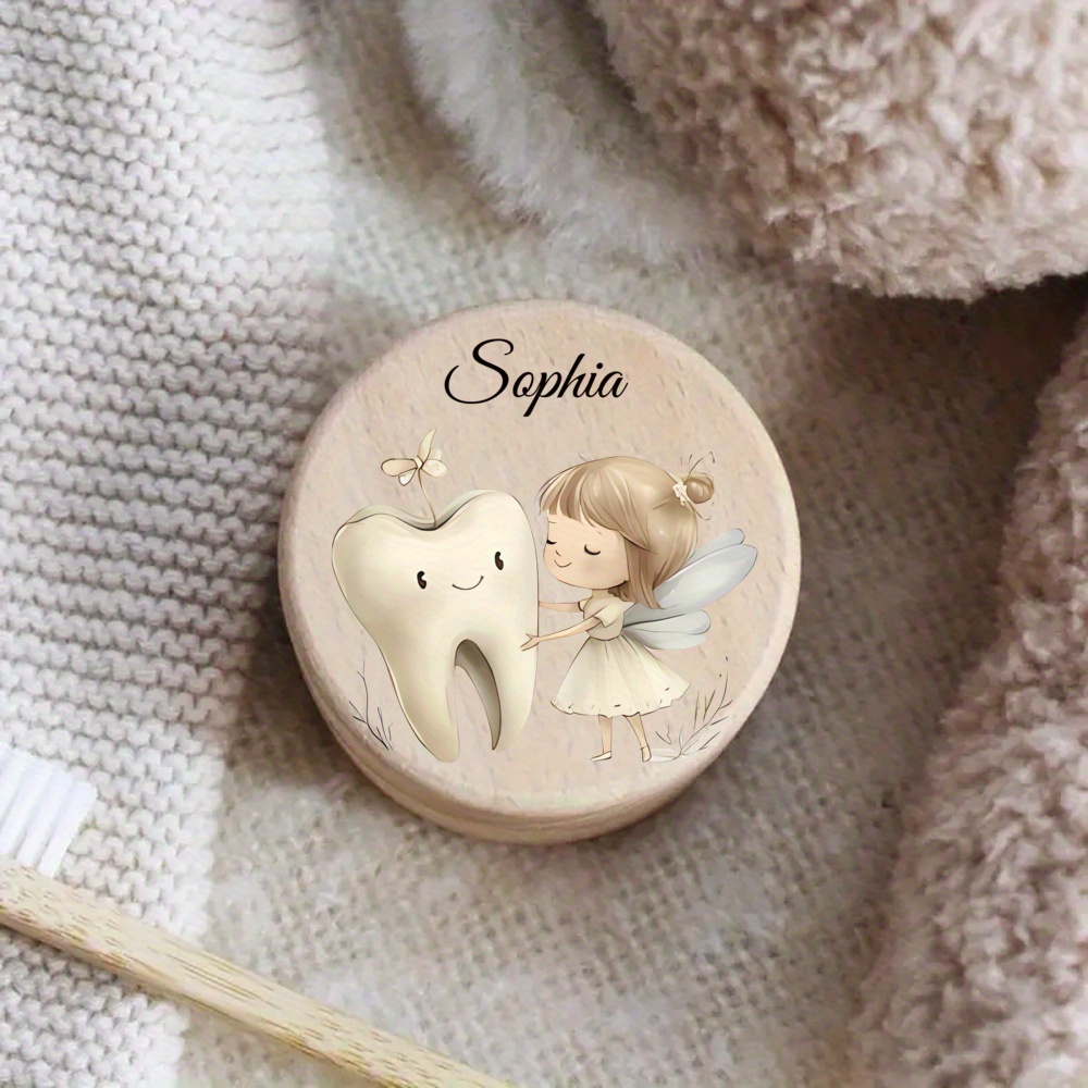 Image of Custom Wooden Collectible Box With And Tooth Design | Personalized With Name "" Or "" - Perfect For Shower Or Birthday Gift, For , Collectible Storage, Decorative Gift Box, Natural
