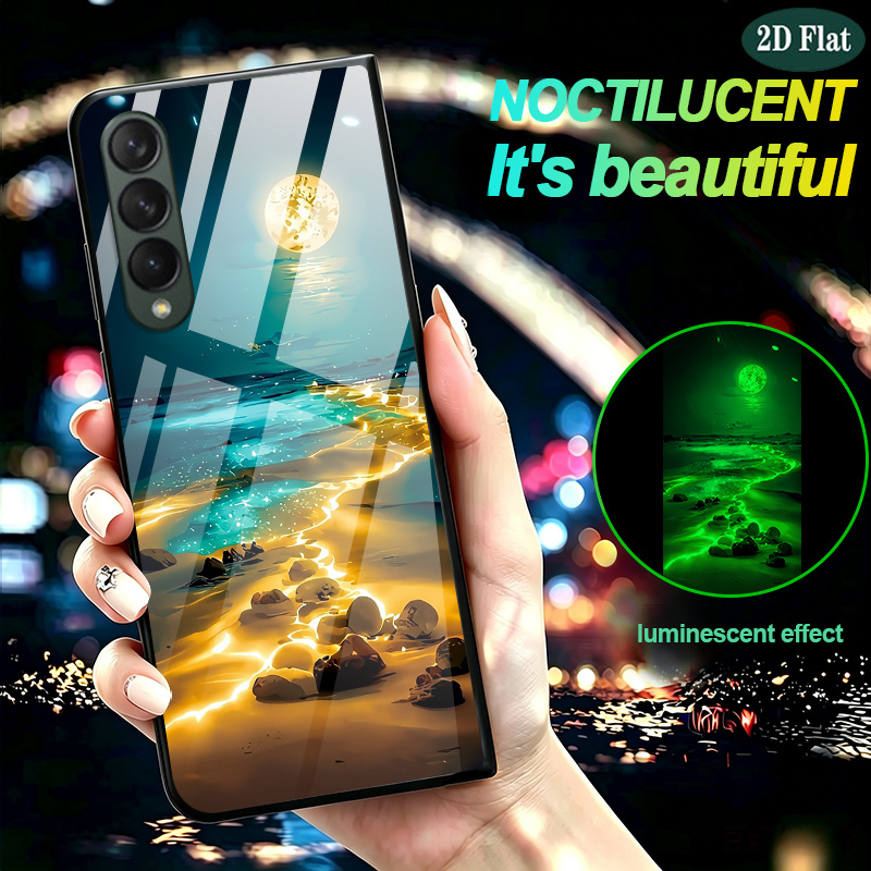 TEMU Phone Case: 2d Flat Moon Sea Streamer Luminous Phone Case, Drop-proof, No Charging Required, Luminescent. Suitable For Galaxy Z Fold 8