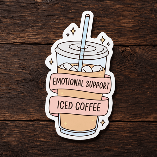 item picture emotional companion iced coffee sticker with a cute coffee cup design suitable for laptops travel mugs water bottles notebooks phones and car windows a gift for