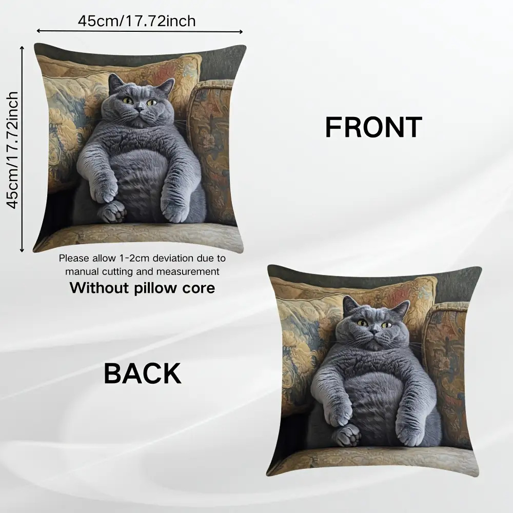 1pc british shorthair cat cushion cover gray dual sided printed pillow case with zipper closure soft decorative pillowcase for sofa living room bedroom   home decor gift vintage aesthetic   fabric interior design fans Product details 0
