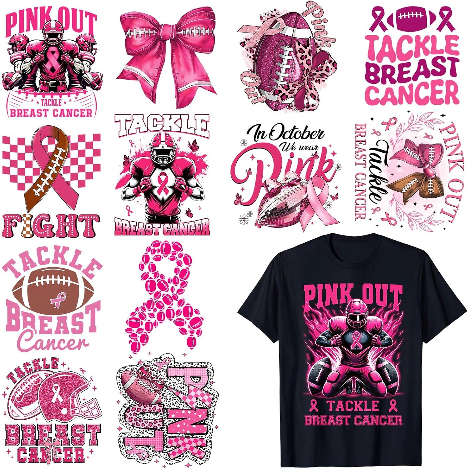 TEMU 36pcs Breast Awareness Iron On Transfers Dtf Transfers Ready To Press Western Iron On Decals Puzzle Applique Vinyl Patches Heat Sticker For