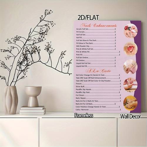 2D Flat, 1pc Frameless Vertical Nail Salon Price List Poster - Retro Vertical Service Chart Suitable for Nail & Hair Salons, Manicure/Pedicure Menu Board, Clear Text Design for Home Office Decor, Salon Business Chart, Beauty Pricing Chart, 2D Flat