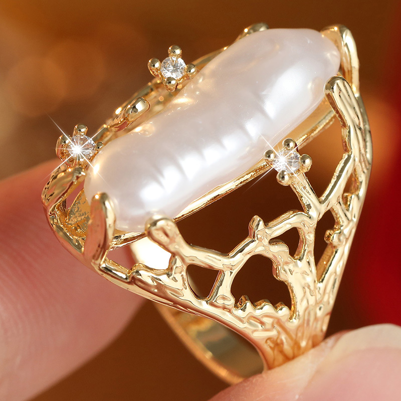 Women's Vintage Golden Long Statement Ring, Elegant Gift