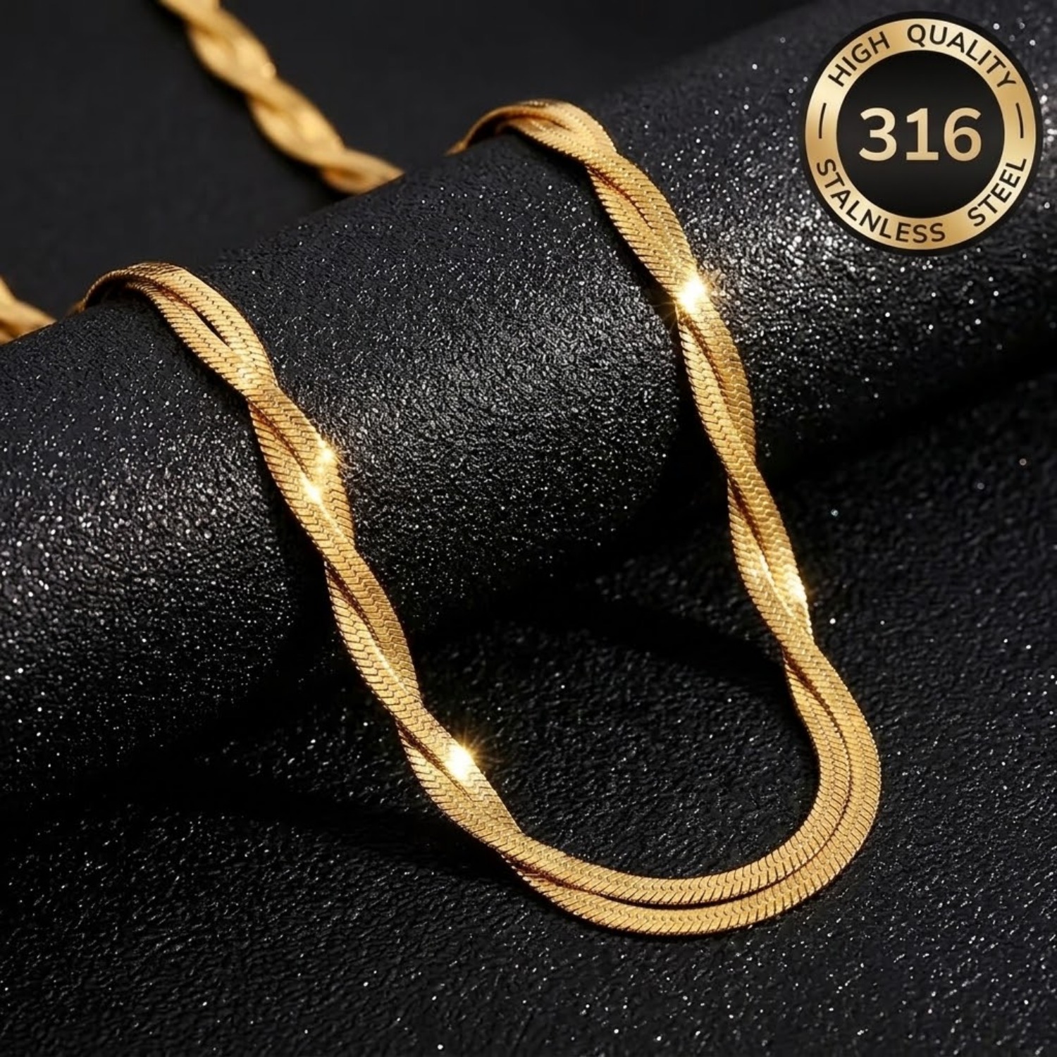 Double-Layer Stainless Steel Woven Flat Snake Chain Necklace