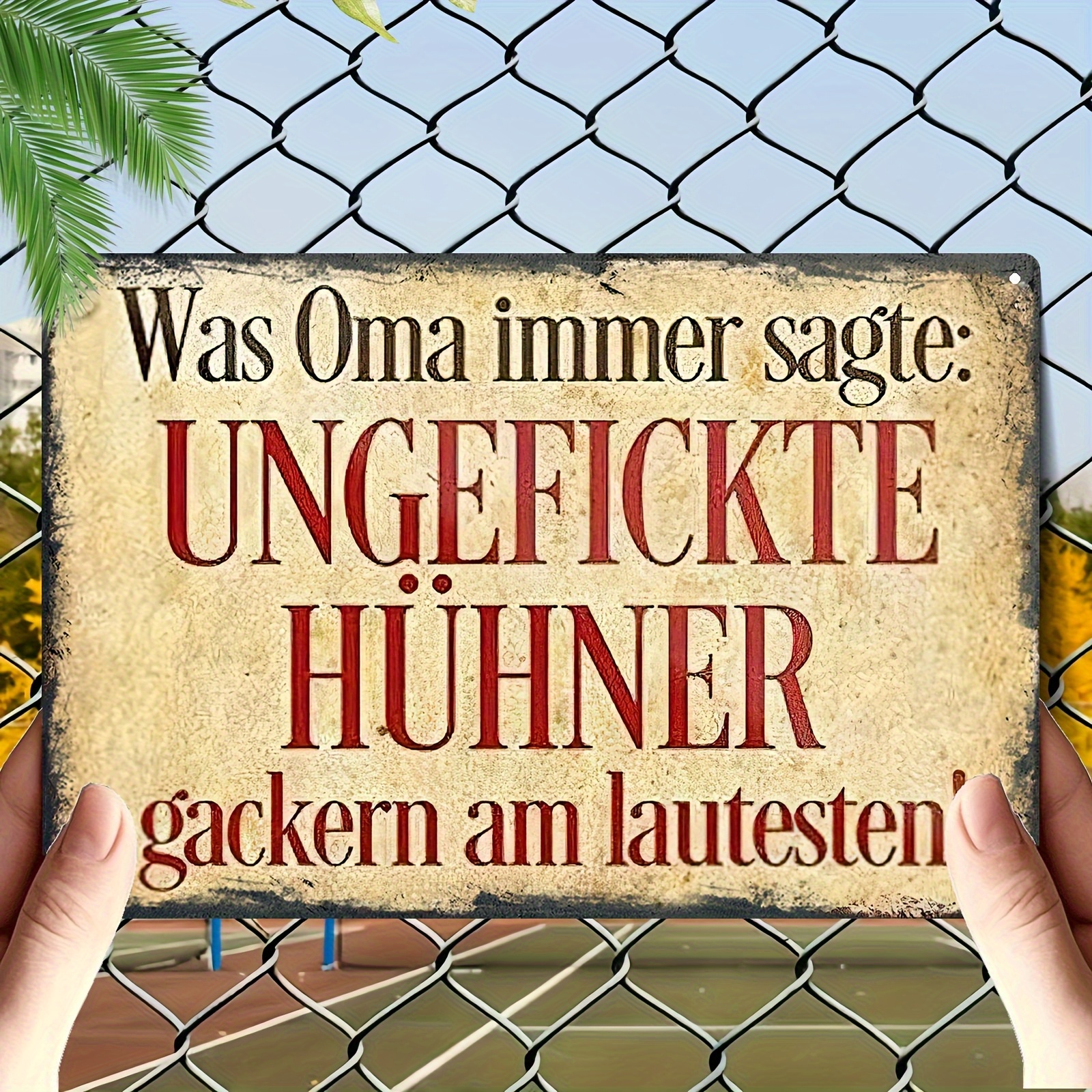 E-shop ., Vintage Blechschild, "Was die Oma sagte: Unverpaßte Hühner krähen am lautesten", Wanddekoration für Zuhause, Club, Büro, Bar - Klassische