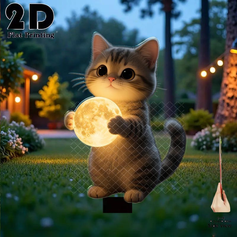 E-shop 2D Flat - 【2D Flat】 2D Flat - [2D Flat] 2D Flat 1 Niedlicher Kätzchen mit Haarbälle Garten Dekoration Erdspieß, Outdoor Hof Garten Rasen