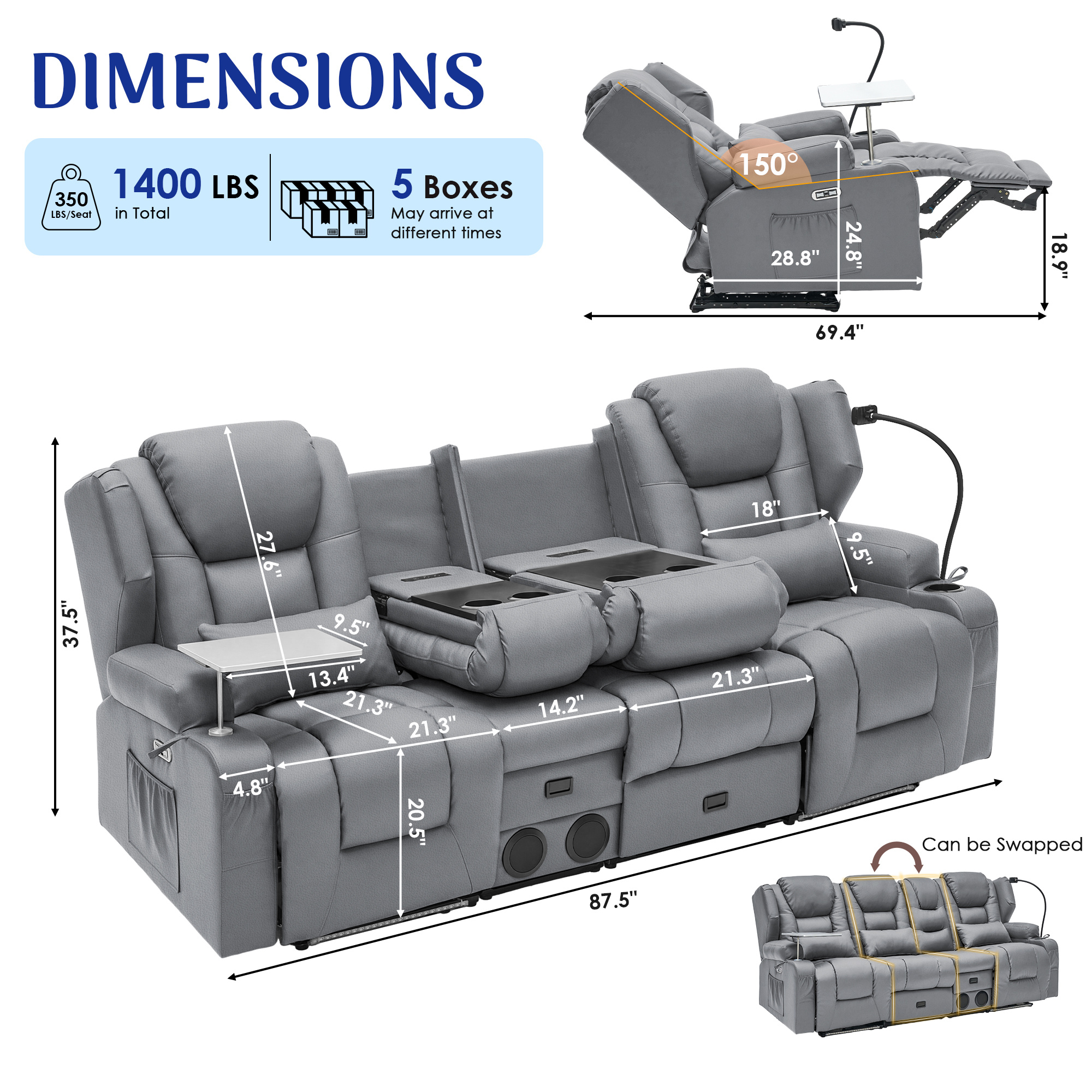 Power Recliner Sofa up to 4 Seat with Dual Consoles, 7 Color LED... product image 15