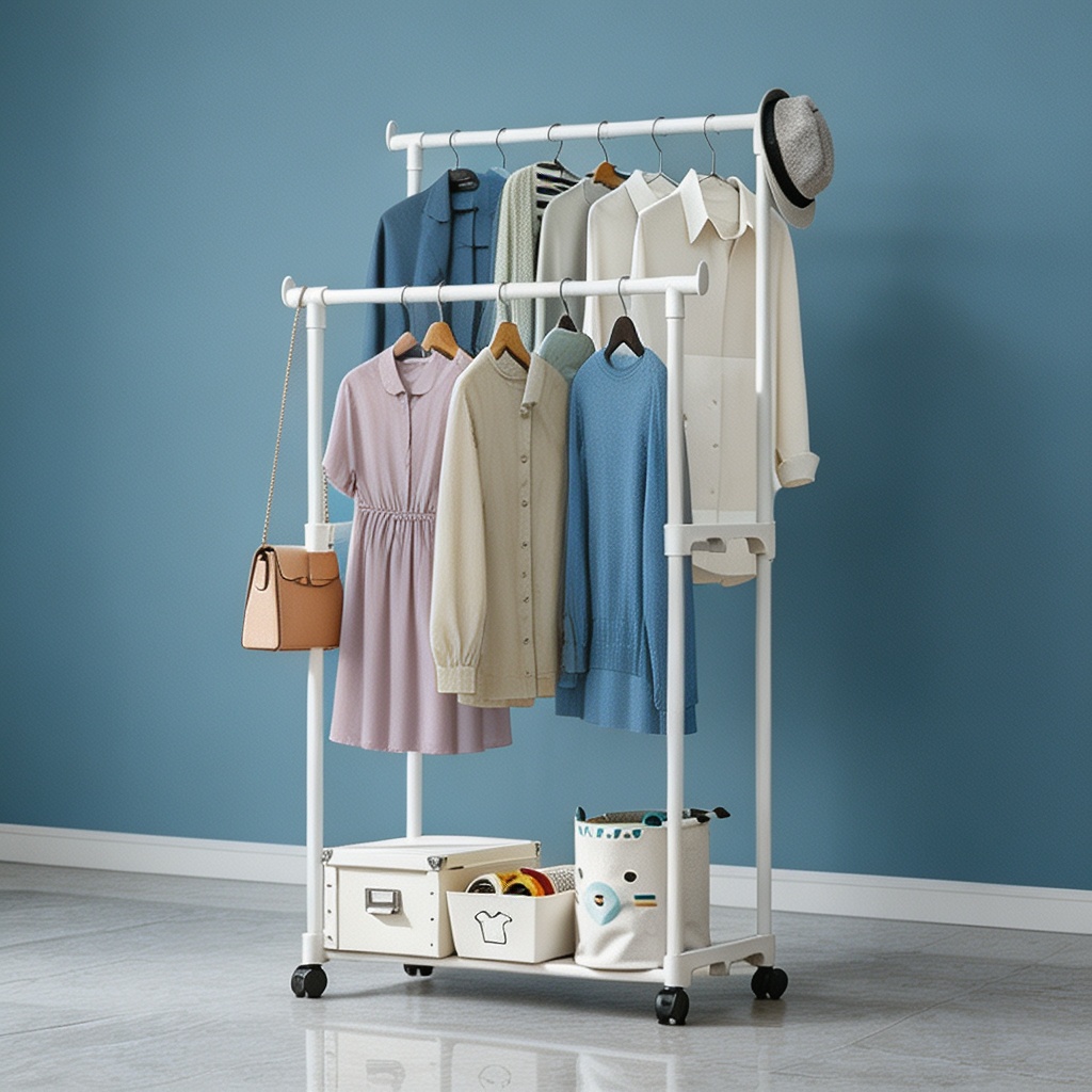 TEMU Floor-standing Folding Clothes Drying Rack For Bedroom, Indoor Balcony, And Household Use; Heightened Indoor/outdoor Clothes Hanging Rod And