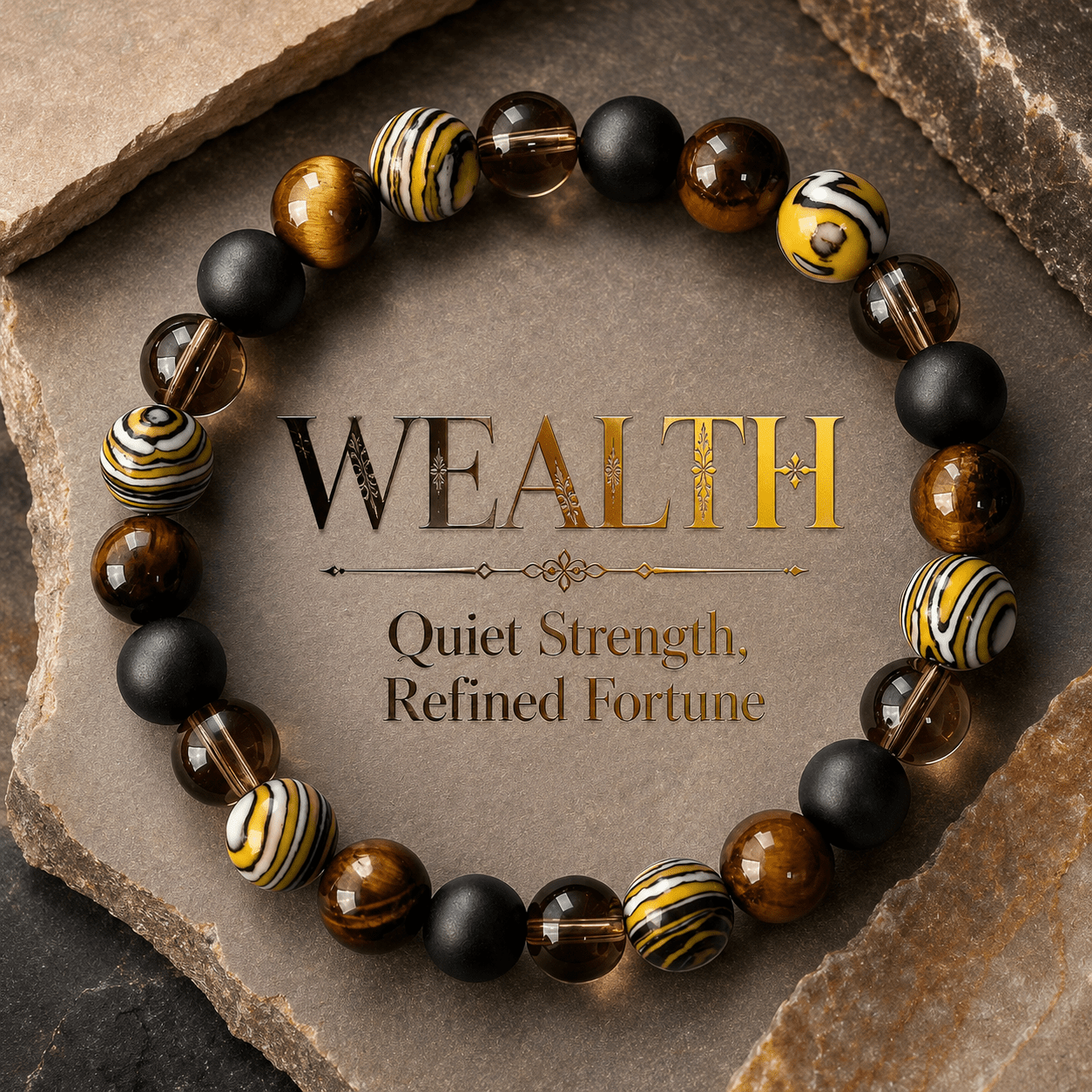 TEMU 1pc Wealth Bead Bracelet, Made Of Turquoise And Black Matte, Eye And Tea-colored Round Beads, Handmade, Fashionable Retro, Attracting And , ,