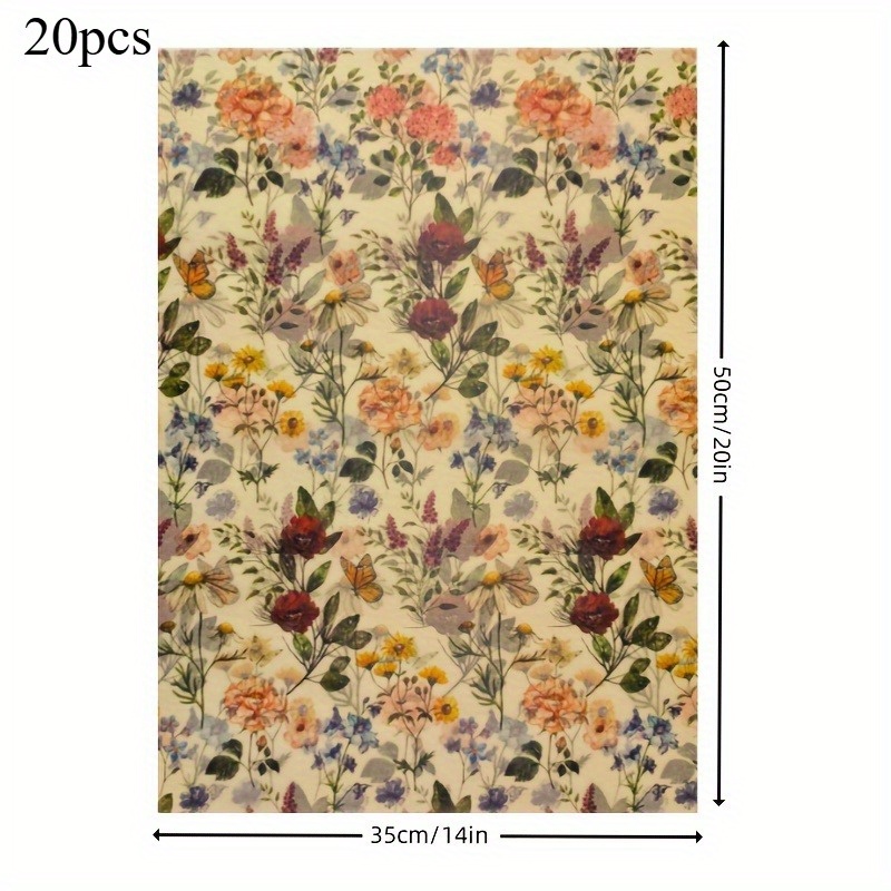 Image of 20 Sheets Of Patterned Tissue Paper, 20*14 Inches Gift Wrapping Paper, Suitable For Spring And Summer, Weddings, Holiday Gifts, Birthday Gift Box Wrapping, Bouquet Filling, And Party Gifts