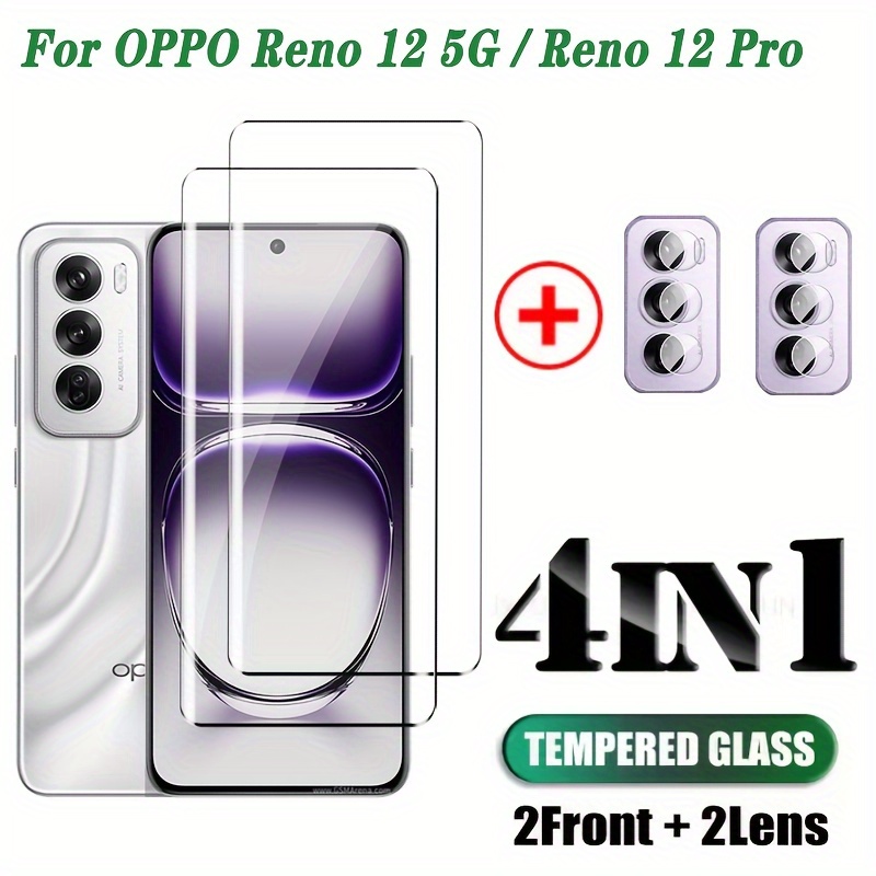 TEMU Reno 12 5g/reno 12 Pro 5g (4-in-1) Full Coverage 3d Curved Tempered Glass Screen Protector  Lens Protector Compatible With Reno 12 5g/pro 5g