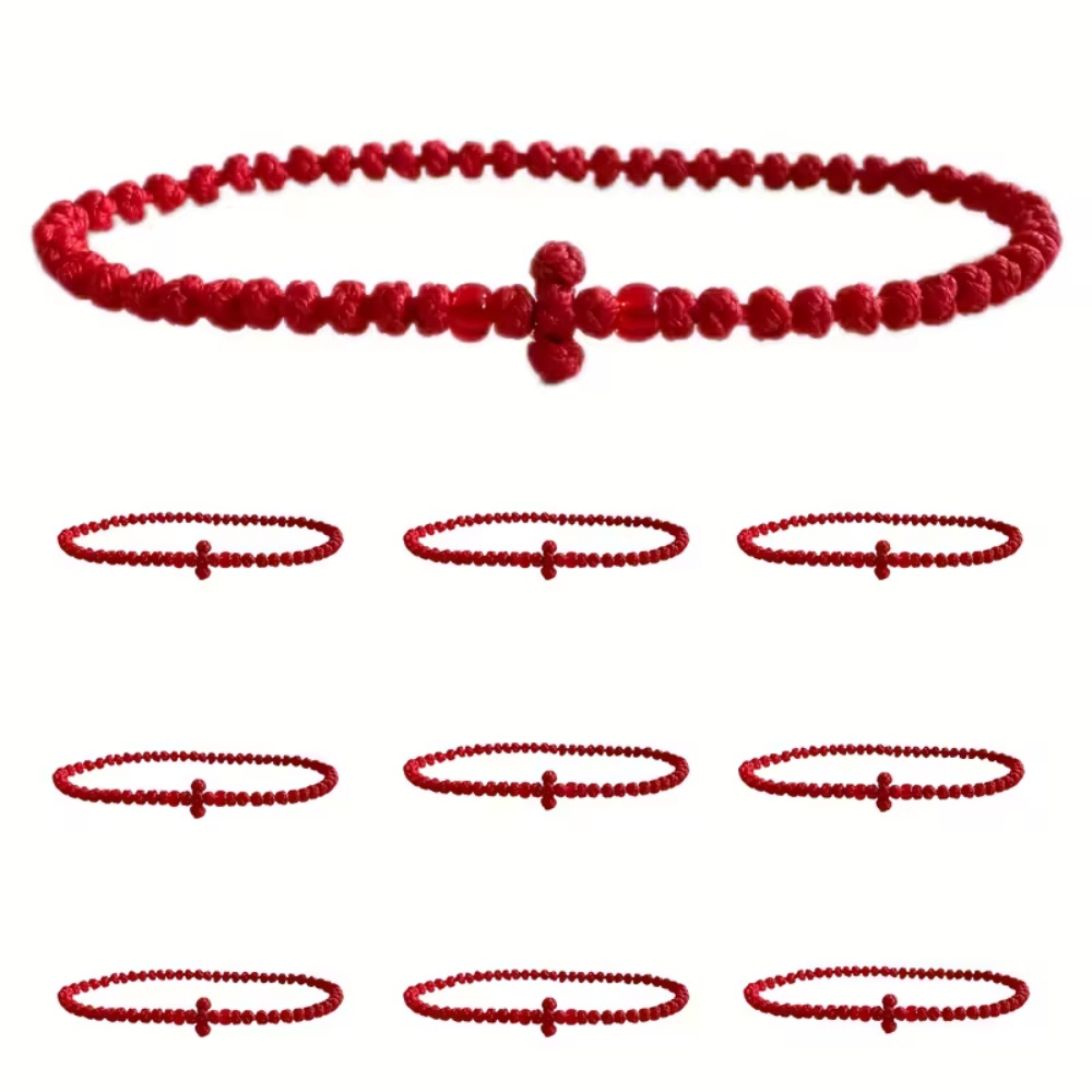 TEMU 10 Handmade Black Cross Bead Bracelets For Easter Gifts, Religious Presents For Men And Women, Christmas Gifts