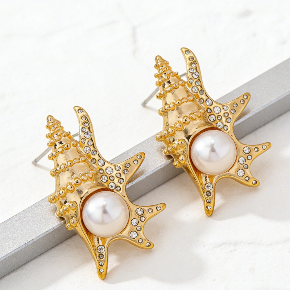 Ocean-Inspired Conch Shell Stud Earrings